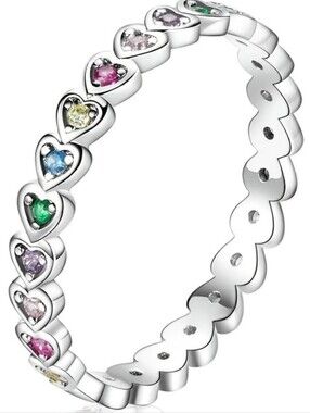 Gold Plated Multicolor Heart Eternity Ring Size 7